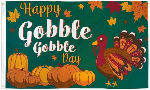 Thanksgiving Happy Gobble Day Turkey Green 3'X5' Flag ROUGH TEX® 68D