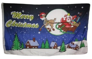 Merry Christmas Rudolph Sleigh 3'x5' Flag ROUGH TEX® 68D Nylon