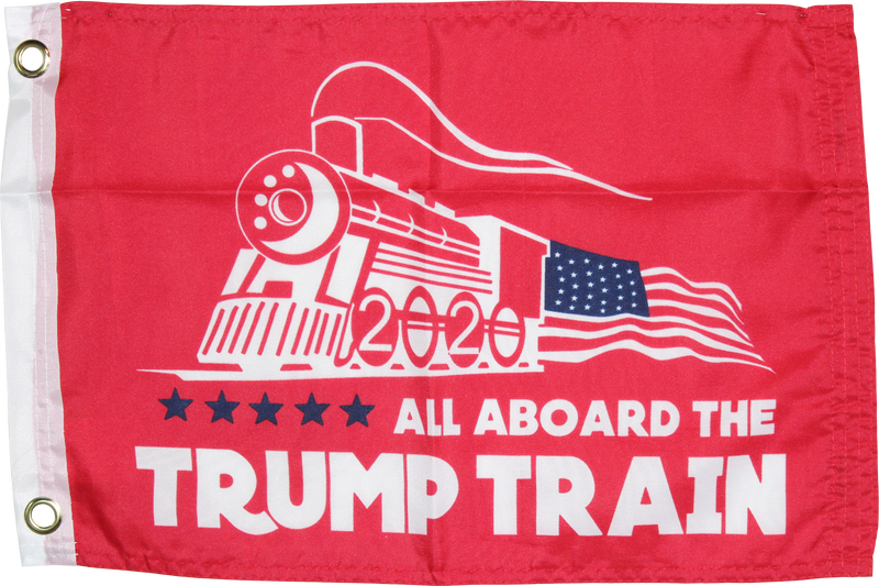 All Aboard The Trump Train Flag Red - 12"X18" Rough Tex® Knit Nylon