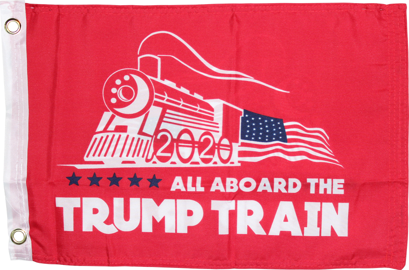 All Aboard The Trump Train Red Double Sided Flag- 12''x18''  Rough Tex®