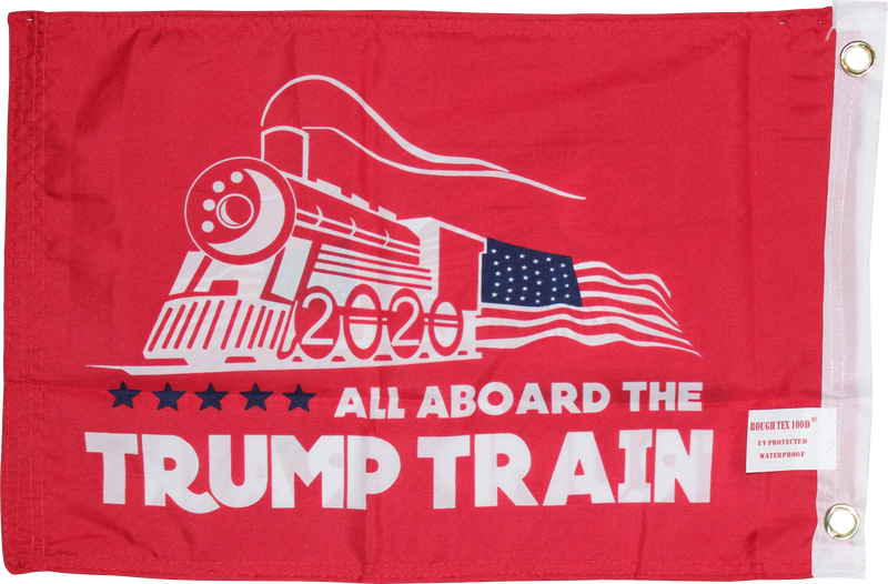 All Aboard The Trump Train Red Double Sided Flag- 12''x18''  Rough Tex®