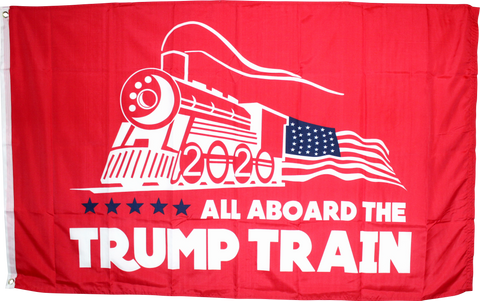 ALL ABOARD THE TRUMP TRAIN 2020 RED 3'X5' 100D ROUGH TEX ® FLAG