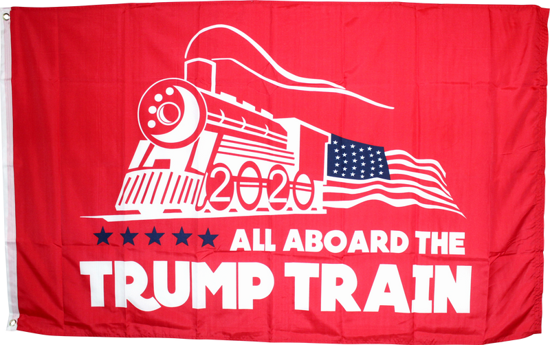 ALL ABOARD THE TRUMP TRAIN 2020 RED 3'X5' 100D ROUGH TEX ® FLAG