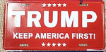 TRUMP RED KEEP AMERICA FIRST ALUMINUM EMBOSSED LICENSE PLATE