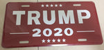 TRUMP 2020 RED ALUMINUM EMBOSSED LICENSE PLATE