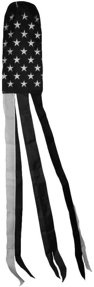 60" USA Police Memorial Blackout Embroidered Black & White Wind Sock 300D Nylon