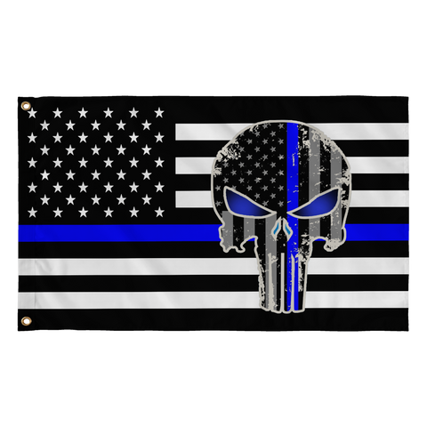 3'X5' 68D NYLON USA POLICE PUNISHER FLAG BLUE LINE