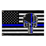 2'X3' 100D USA POLICE PUNISHER FLAG BLUE LINE