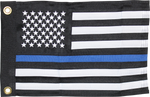 POLICE MEMORIAL BLUE LINE FLAG 12"X18" DOUBLE SIDED ROUGH TEX®