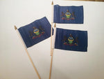6x9 inch sewn edge classroom US State American flags & USA (144 6"x9" Stick FLAGS PER STATE) 50 UNITED STATES FLAGS 6"X9" WOODEN STAFF STATE FLAG COLLECTION 15" wood staff soft point gold wood spears