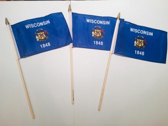 6x9 inch sewn edge classroom US State American flags & USA (12 6"x9" FLAGS PER STATE) 50 UNITED STATES FLAGS 6"X9" WOODEN STAFF STATE FLAG COLLECTION 15" wood staff soft point gold wood spears