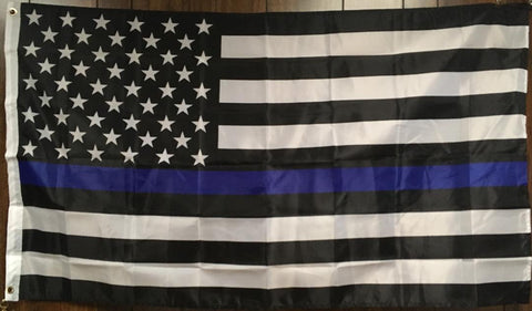 BLUE LINE POLICE MEMORIAL FLAG 3X5 ROUGH TEX 75D