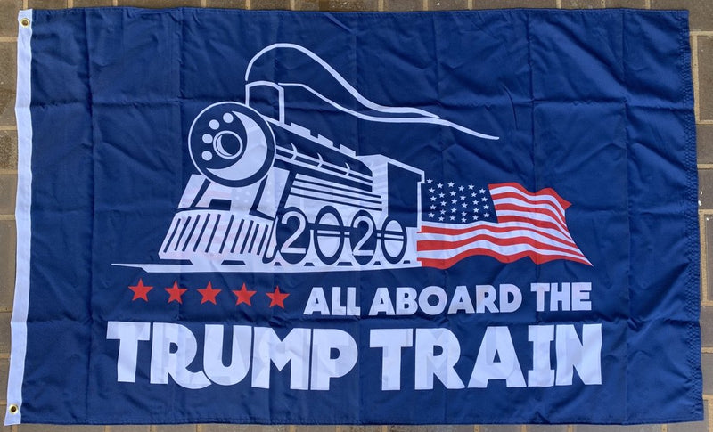 All Aboard The Trump Train Blue Double Sided 3'X5' Flag ROUGH TEX® 100D