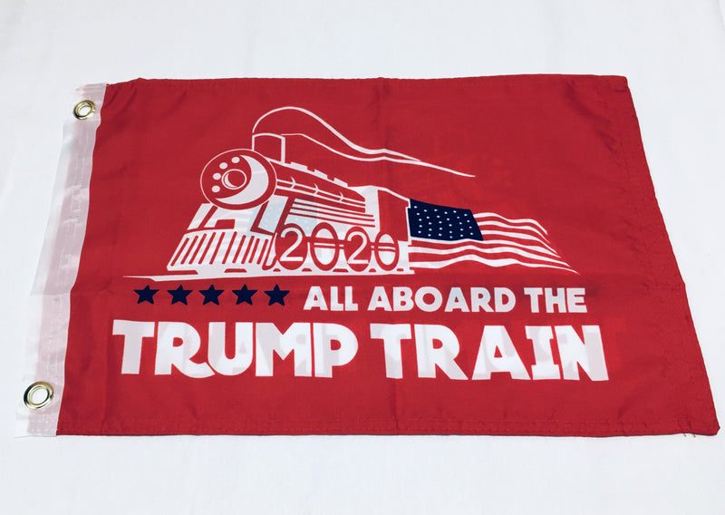 All Aboard The Trump Train Red Double Sided Flag- 12''x18''  Rough Tex®