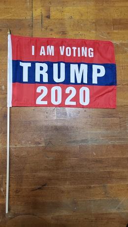 12 Stick Flags Gold Painted Wood Spear Collectors Items I AM VOTING TRUMP 2020- 12x18 Rough Tex ®