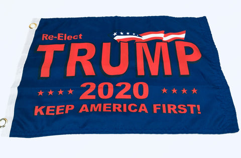 Re-Elect Trump Keep America First KAF 2020 Blue Double Sided Flag- 12''x18'' Rough Tex®