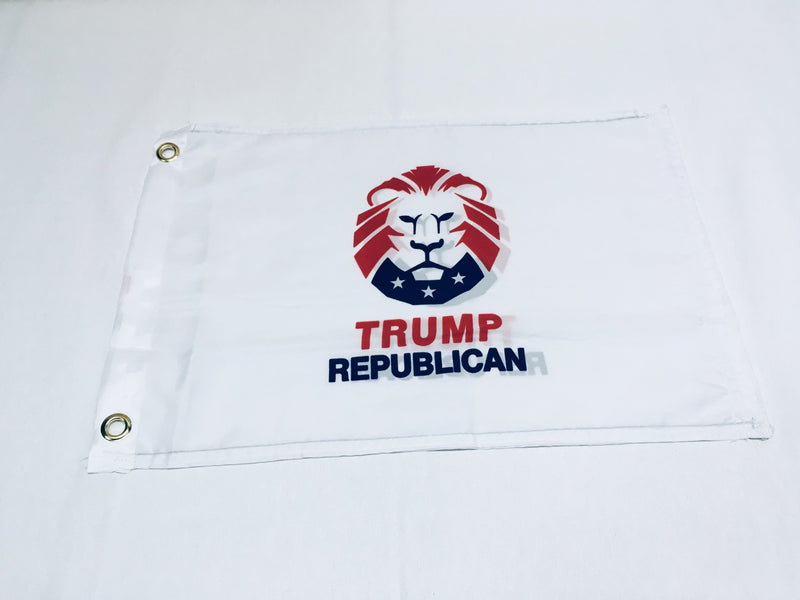 Trump Republican Lion White Double Sided Flag- 12''x18'' Rough Tex®