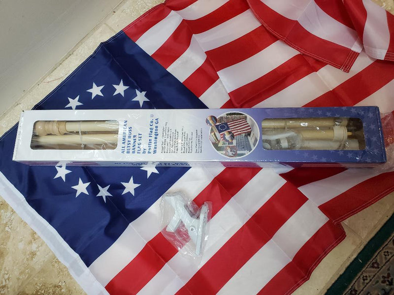 5 FEET 1" DIAMETER ALL AMERICAN OR BETSY ROSS BANNER FLAG POLE KIT WITH 150D NYLON BETSY ROSS FLAG