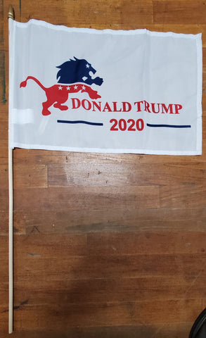 12 Stick Flags Gold Painted Wood Spear Collectors Items White DONALD TRUMP LION 2020 - 12x18 Rough Tex ®