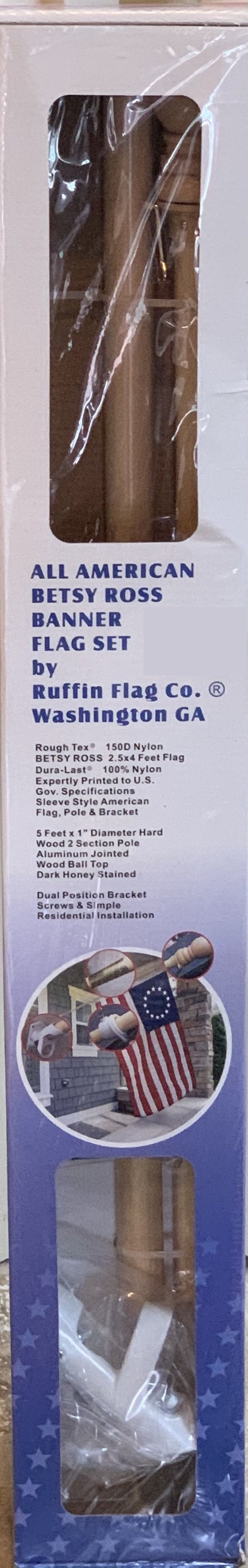 5 FEET 1" DIAMETER ALL AMERICAN BETSY ROSS BANNER FLAG POLE KIT WITH 150D NYLON BETSY ROSS FLAG