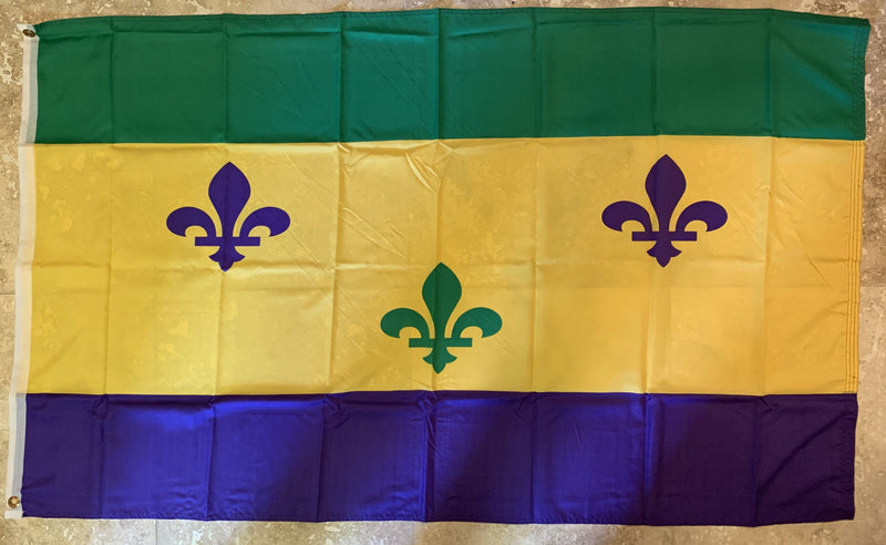 FRENCH QUARTER FLEUR DE LI MARDIS GRAS NEW ORLEANS FLAG 3'X5' 100D ROUGH TEX®