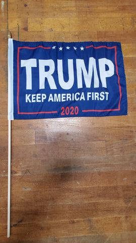 12 Stick Flags Gold Painted Wood Spear Collectors Items Blue TRUMP KEEP AMERICA FIRST! 2020 - 12x18 Rough Tex ®