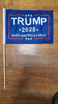 12 Stick Flags Gold Painted Wood Spear Collectors Items Blue TRUMP 2020 KEEP AMERICA FIRST! - 12x18 Rough Tex ®