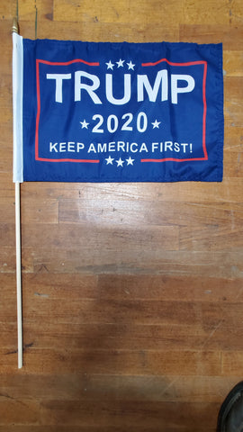 12 Stick Flags Gold Painted Wood Spear Collectors Items Blue TRUMP 2020 KEEP AMERICA FIRST! - 12x18 Rough Tex ®