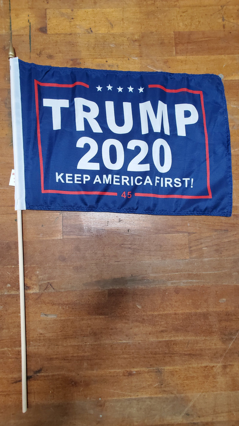 12 Stick Flags Gold Painted Wood Spear Collectors Items Blue TRUMP KEEP AMERICA FIRST! 2020 45 - 12x18 Rough Tex ®