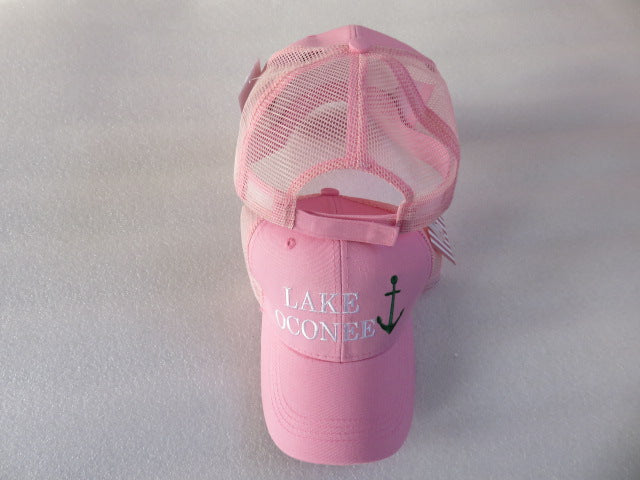 Lake Oconee Georgia Anchor Washed Pink Mesh Back Cap Nautical Boating Hat