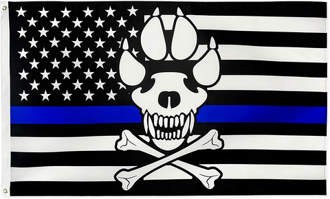 3'X5' 100D  POLICE MEMORIAL K9 SKULL&PAW FLAG