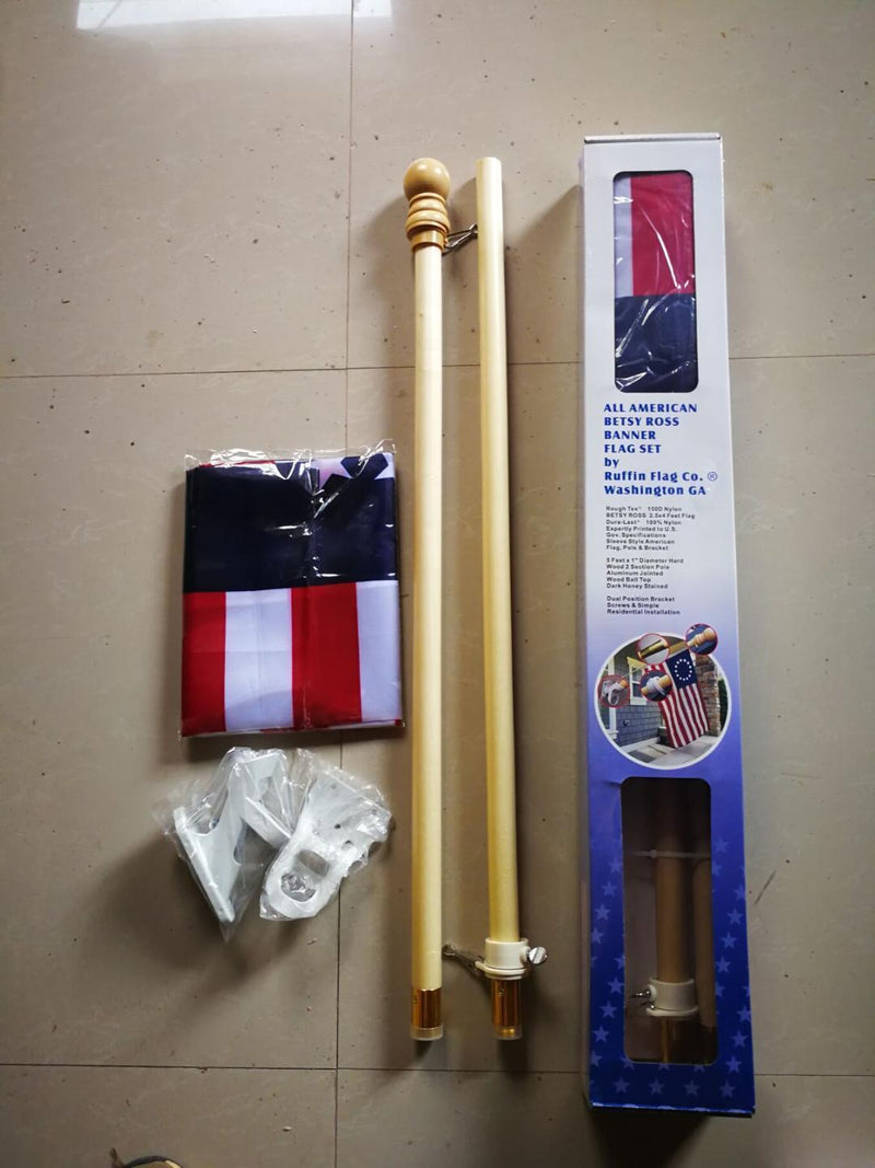 5 FEET 1" DIAMETER ALL AMERICAN BETSY ROSS BANNER FLAG POLE KIT WITH 150D NYLON BETSY ROSS FLAG