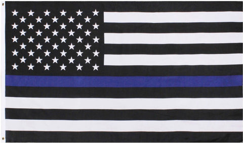 POLICE THIN BLUE LINE 5X9.5 2-PLY POLYESTER BLACK AND WHITE AMERICAN FLAG