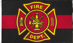 Fire Department Red Line DBL Sides Flag With Grommets 12'X18'' Rough Tex® 100D