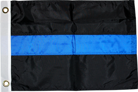 POLICE THIN BLUE LINE BOAT FLAG 210D ROUGH TEX EMBROIDERED GROMMETS 12"X18"