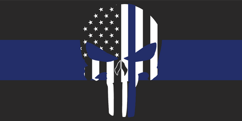 Police Punisher Black W/ Blue Stripe - Bumper Sticker