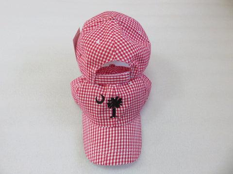 South Carolina Red and Black Gingham Cap SC Palmetto