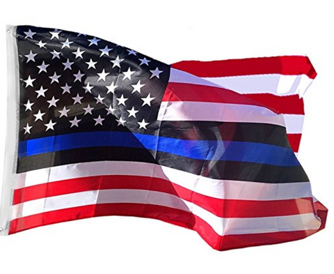 USA Police Memorial Blue Line 5'X8' Flag Rough Tex ® 68D Nylon