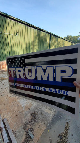 TRUMP KEEP AMERICA SAFE US POLICE DOUBLE SIDED YARD SIGN 14.5"X 23" inches