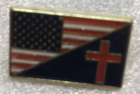 USA Christian Lapel Pin American Flag Cross