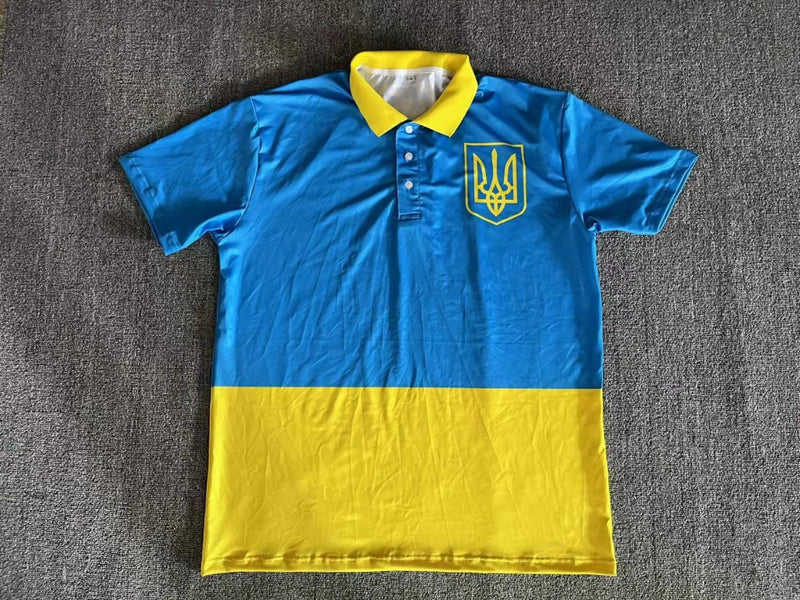 Ukraine Official Trident Flag & Royal Crest Athletic Jersey Rough Tex® Polo Shirt Size XXL