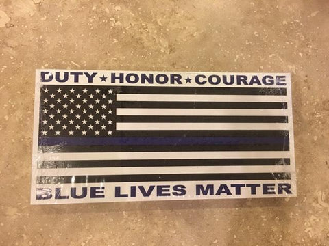 DUTY HONOR COURAGE BLUE LIVES MATTER USA POLICE MEMORIAL FLAG BUMPER STICKER PACK OF 50 BUMPER STICKERS MADE IN USA WHOLESALE BY THE PACK OF 50!