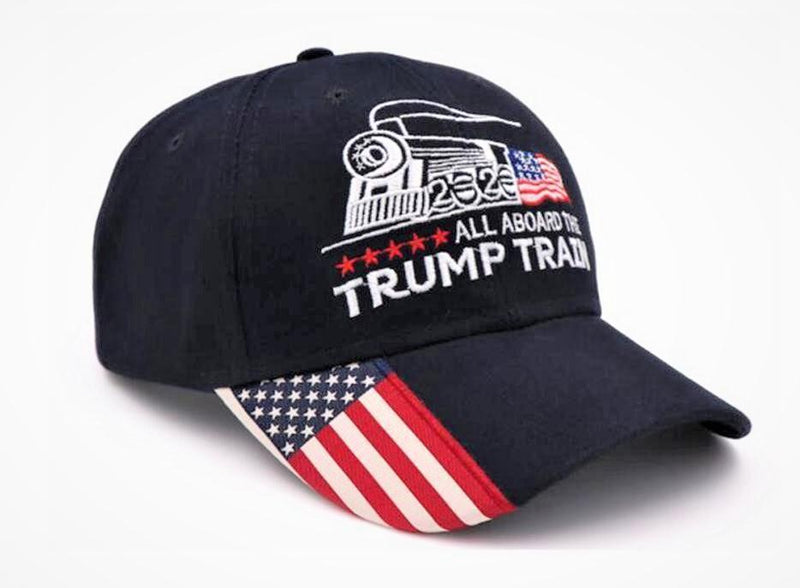 All Aboard The Trump Train Blue W/ USA Quarter Brim Cap