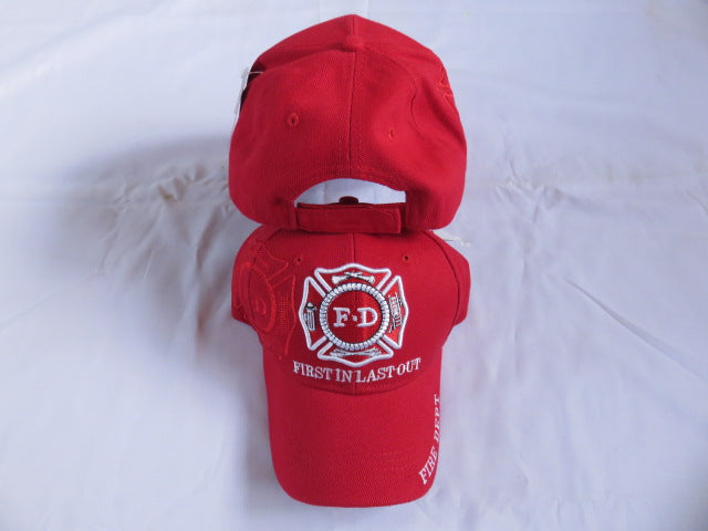 Fire Department Red Cap First In Last Out Shadow FD Hat