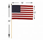 6x9 inch sewn edge classroom US State American flags & USA (144 6"x9" Stick FLAGS PER STATE) 50 UNITED STATES FLAGS 6"X9" WOODEN STAFF STATE FLAG COLLECTION 15" wood staff soft point gold wood spears