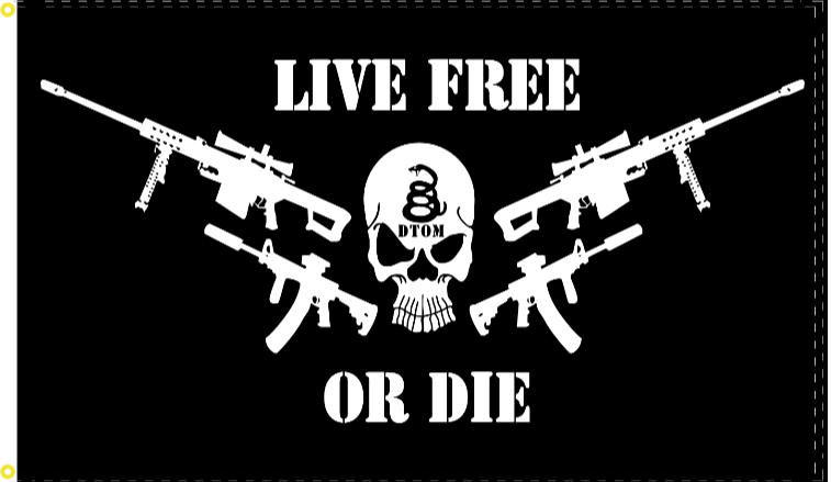 Live Free Or Die (DTOM) Black 3'X5' Flag ROUGH TEX® 100D