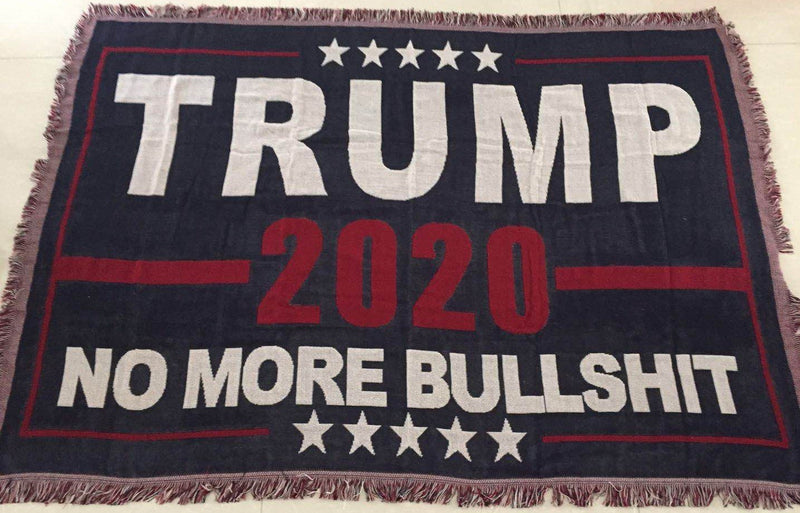 Trump 2020 No More Bullshit Afghan Style Fringe Hem Hand Woven 100% Cotton Blanket