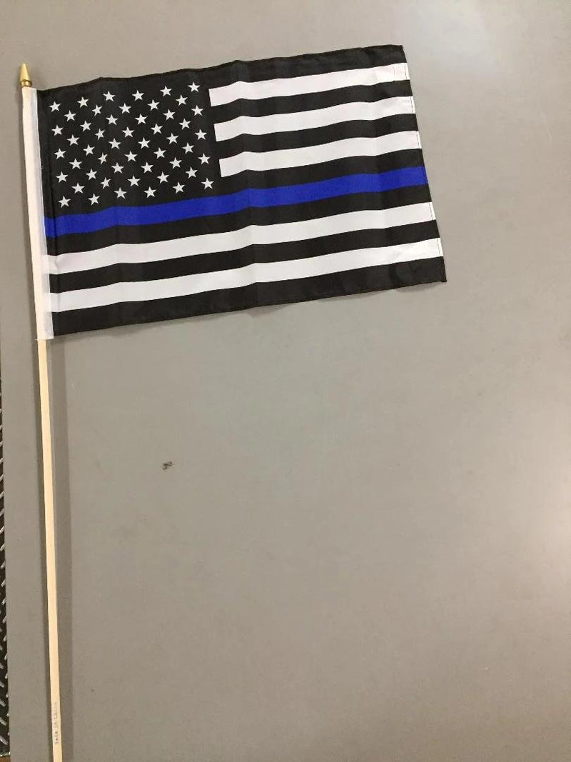 Police Thin Blue Line Memorial American 12x18 Stick Flags 100D Flag Rough Tex ® American History