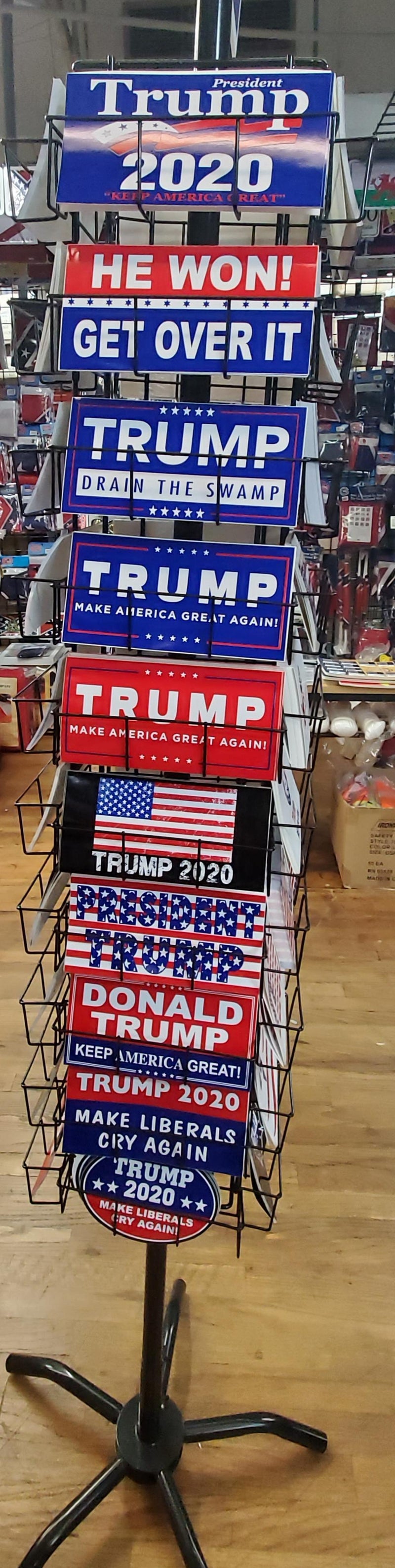 Trump Bumper Sticker Program 40 Position Rack & 2000 Bumper Stickers Assorted Trump Best Sellers