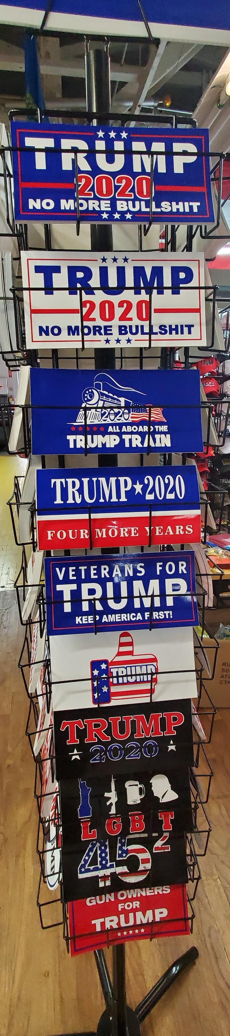 Trump Bumper Sticker Program 40 Position Rack & 2000 Bumper Stickers Assorted Trump Best Sellers